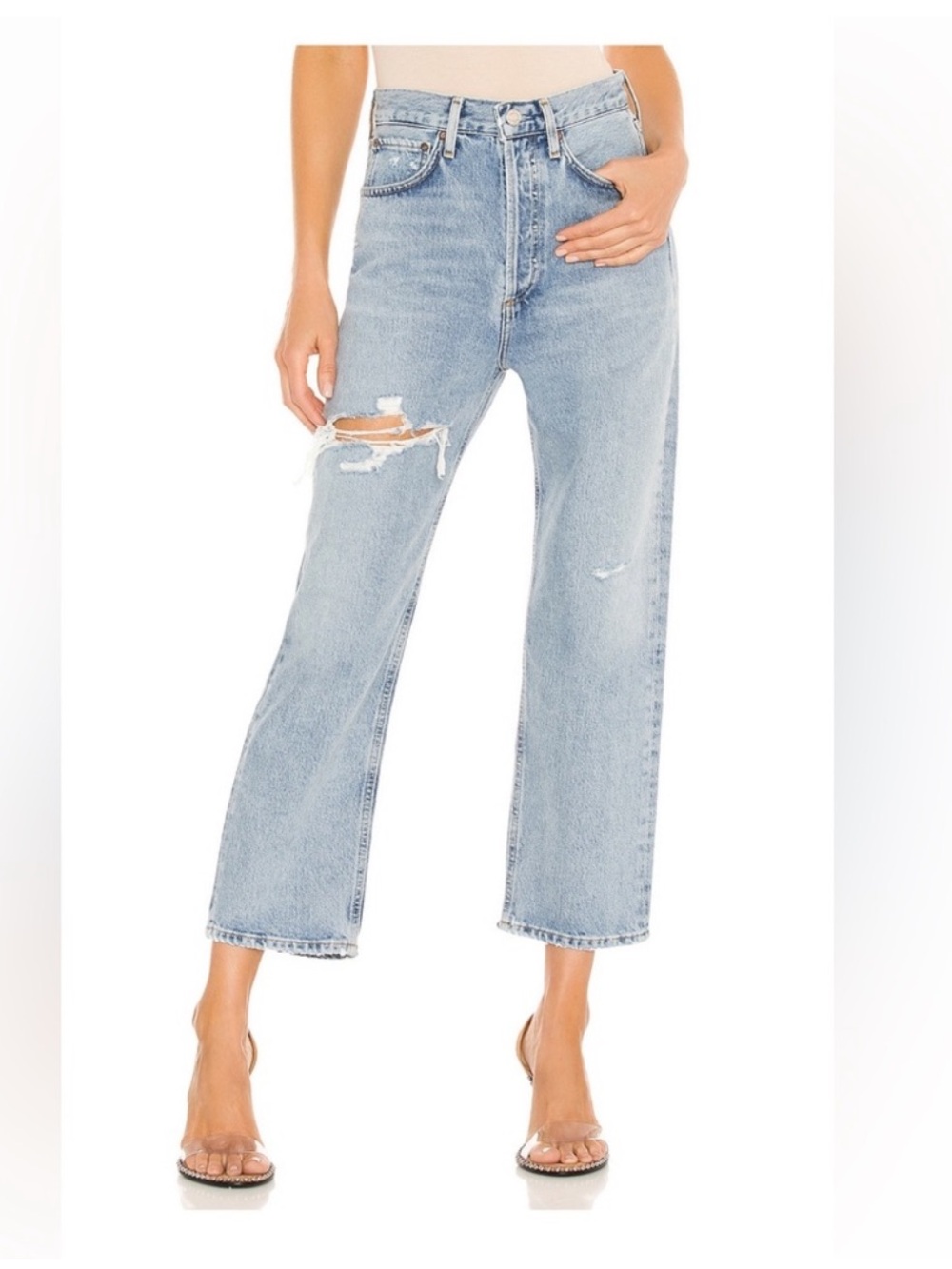 Agolde Revolve 90s Crop in Echo Distressed Jeans Size 26 - 100% cotton